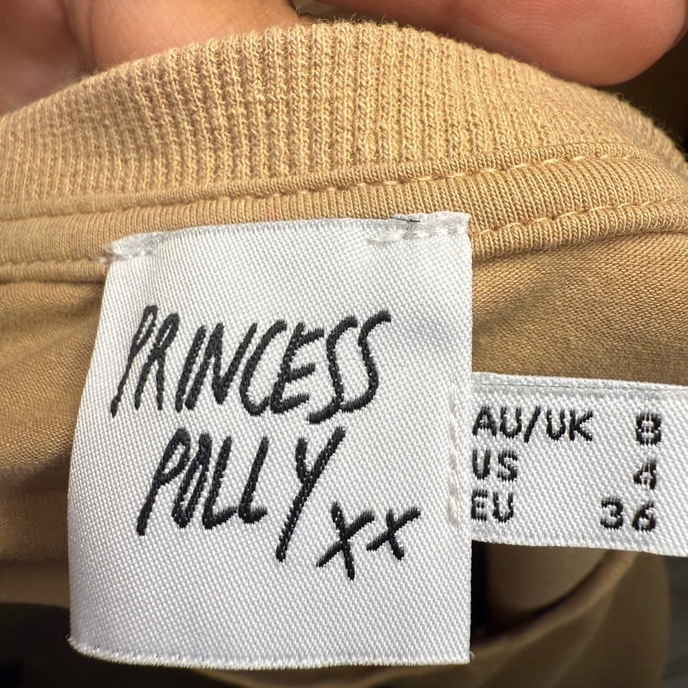 Princess Polly Roxy Ruffle Sleeve Top Feminine Minimalist Capsule Tan Size 4 - Picture 7 of 10